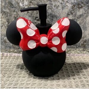 Disney Minnie Mouse Soap Dispenser Red Polka Dot Bow Black Bathroom Decor NWT